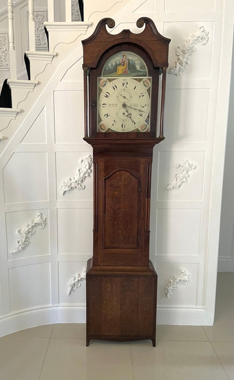 Antique Oak and Mahogany Grandfather Clock by W Prior, Skipton